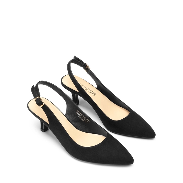 Slingback Pointed Toe Kitten Heel Pumps - BLACK SUEDE - 1